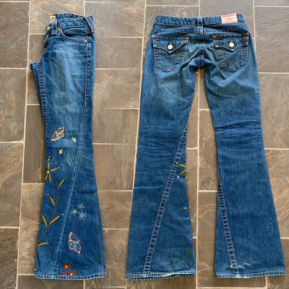 True Religion Butterfly Embroidered Bootcut Jeans